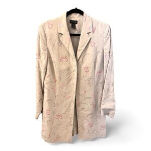 Vintage Embroidered Beige Women's Duster Jacket, Cream w/Pink & Green Accents.